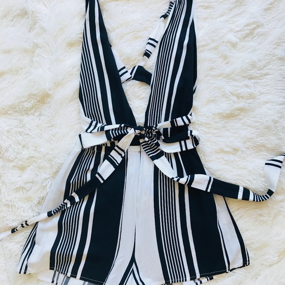 Solemio Pants - Black and White Striped Romper